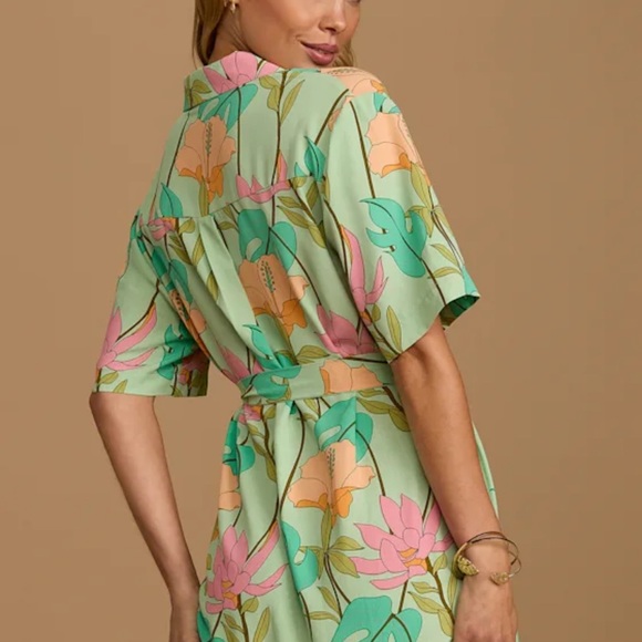 Lulus Totally Tropical Light Green Floral Print Button-Up Shirt Dress size XL - Picture 3 of 12